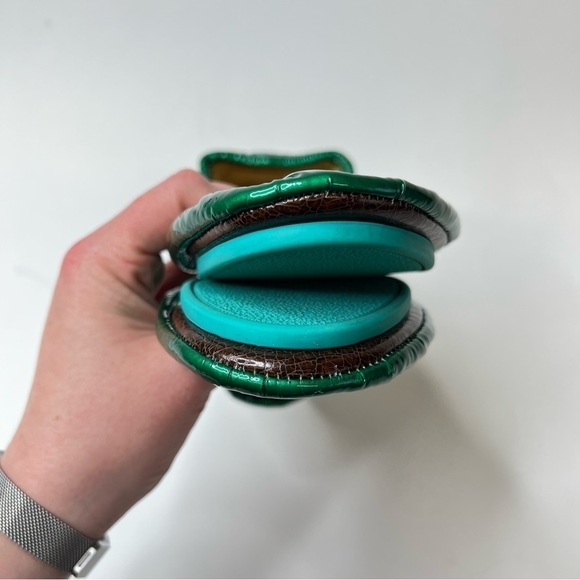 TIEKS by Gavrieli Emerald Green Metallic Shiny Patent Leather Ballet Fold Flats - Picture 6 of 13